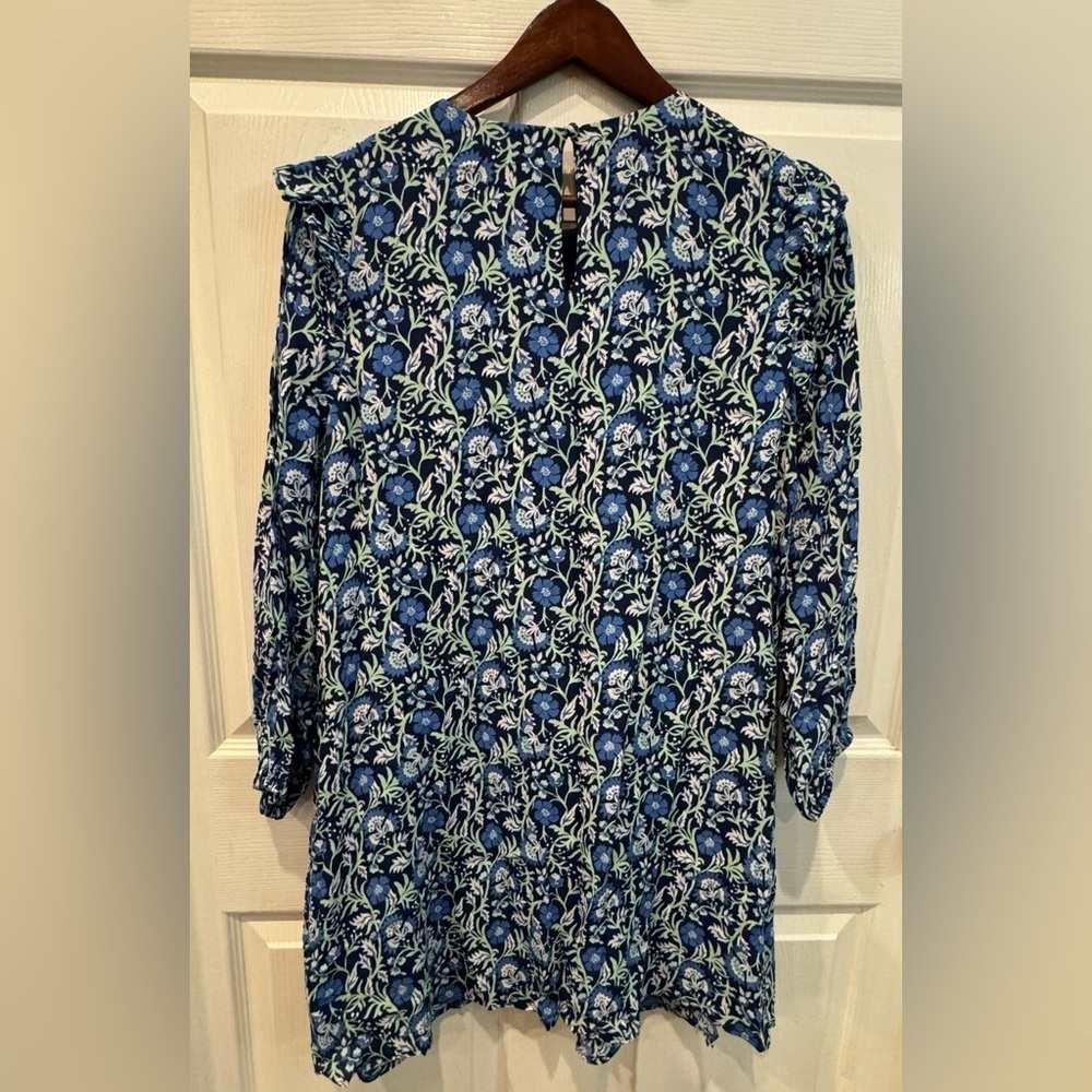 Vineyard Vines Women's Green And Blue Dress Ruffle Shoulder Long Sleeve Size S - Picture 2 of 9